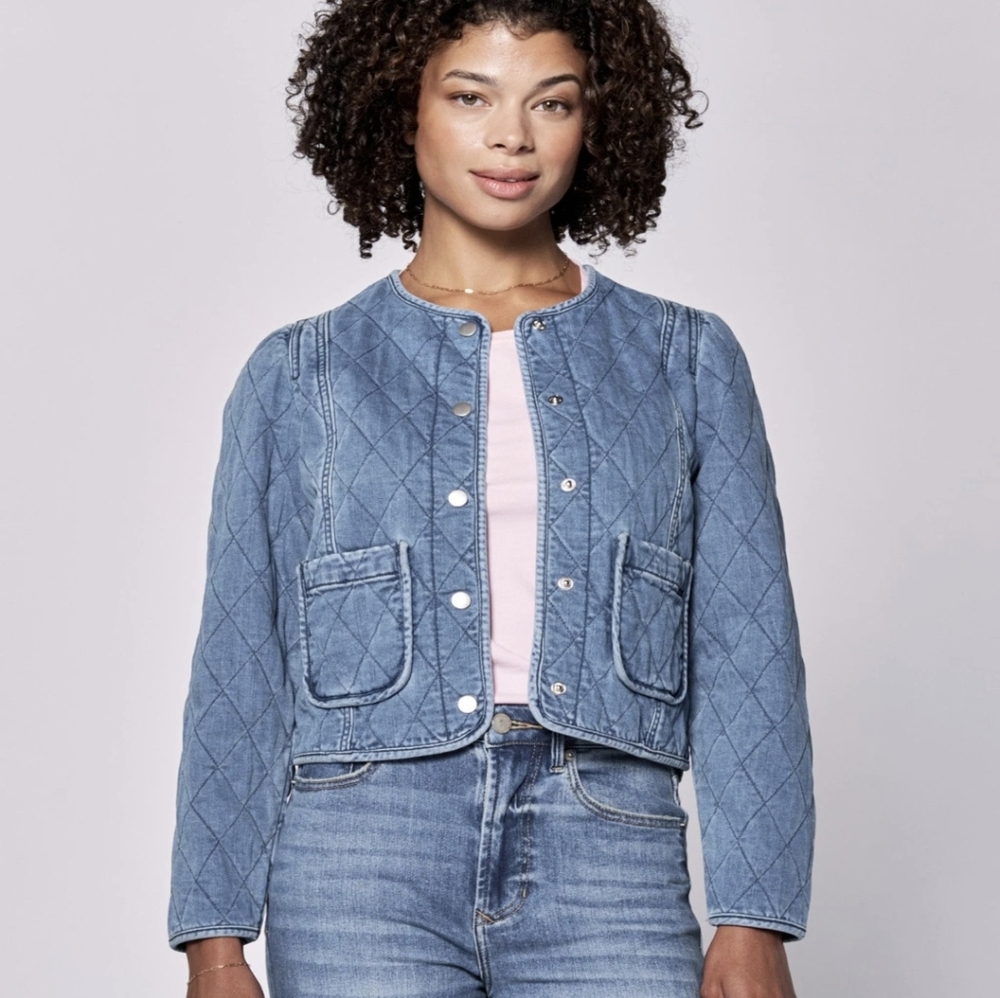 Pieces Quilted Denim Cropped Jacket Size L